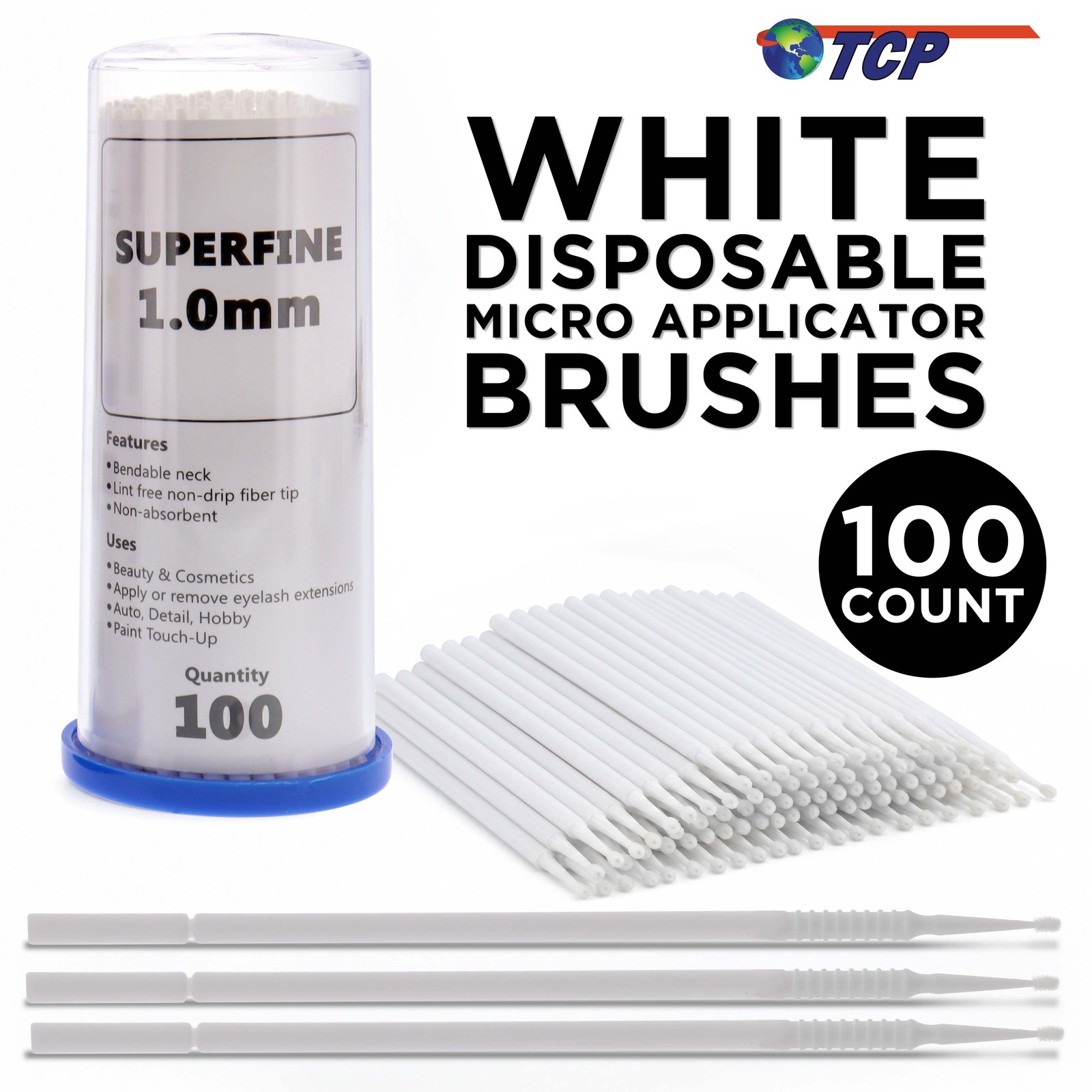 Paint Touch Up Micro Brushes, 100 Superfine 1.0 mm Tip Brush Applicators, Auto