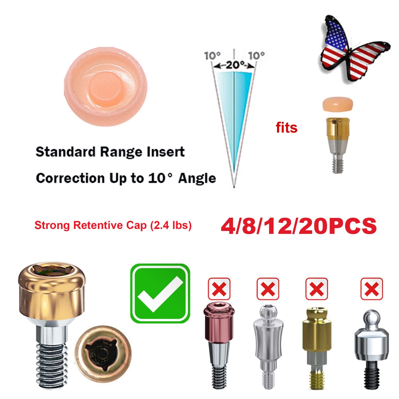 US Dental Locator Abutment Male Caps Kit Fit Hiossen Nobel Zimmer Implant System