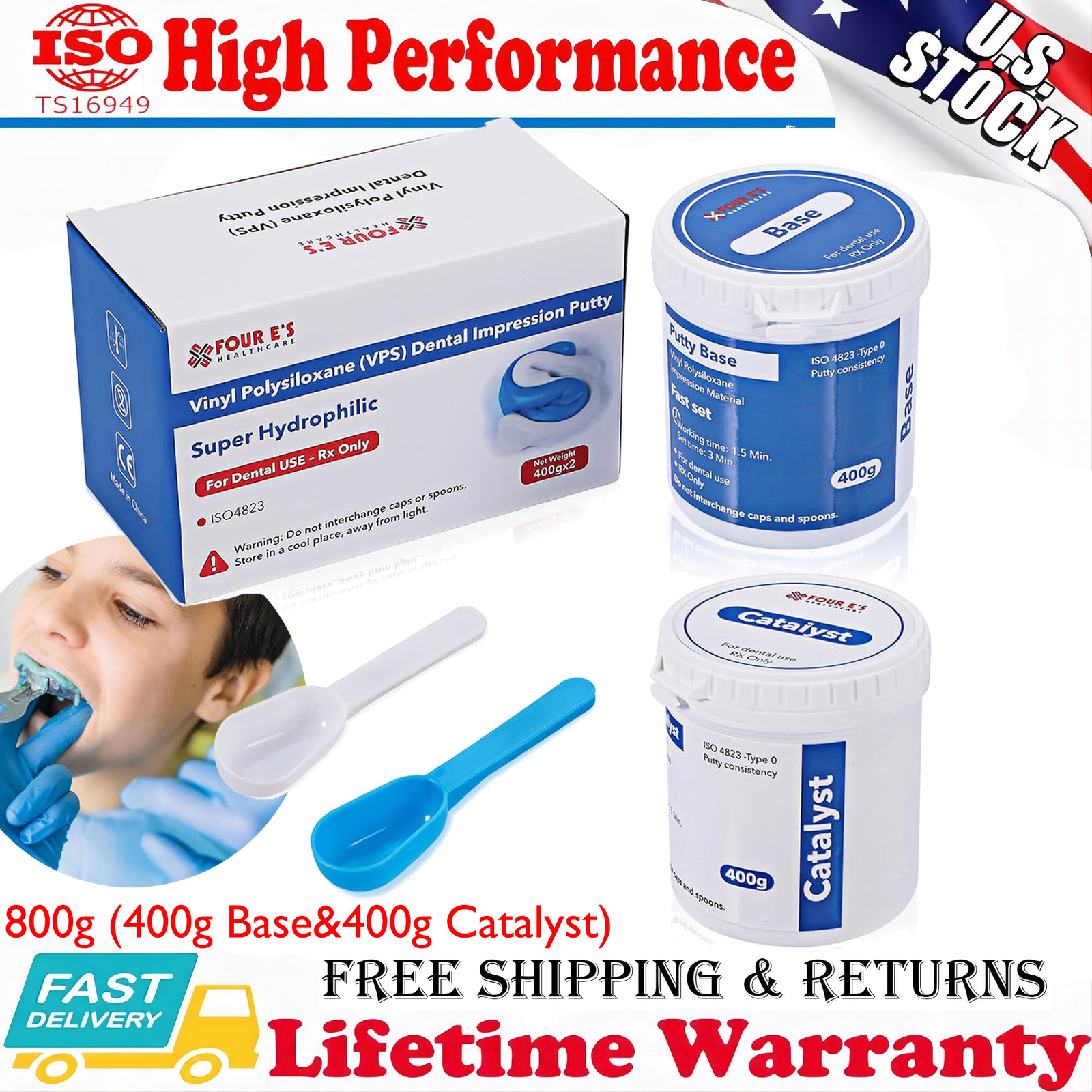 800g (400g Base&400g Catalyst) Dental Putty Fast Set PVS VPS Impression Material