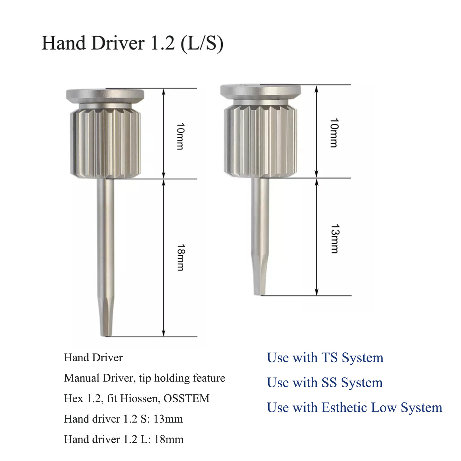 Hiossen Osstem Hand Drivers Implant Screwdriver Manual Hex 1.2mm Long Short