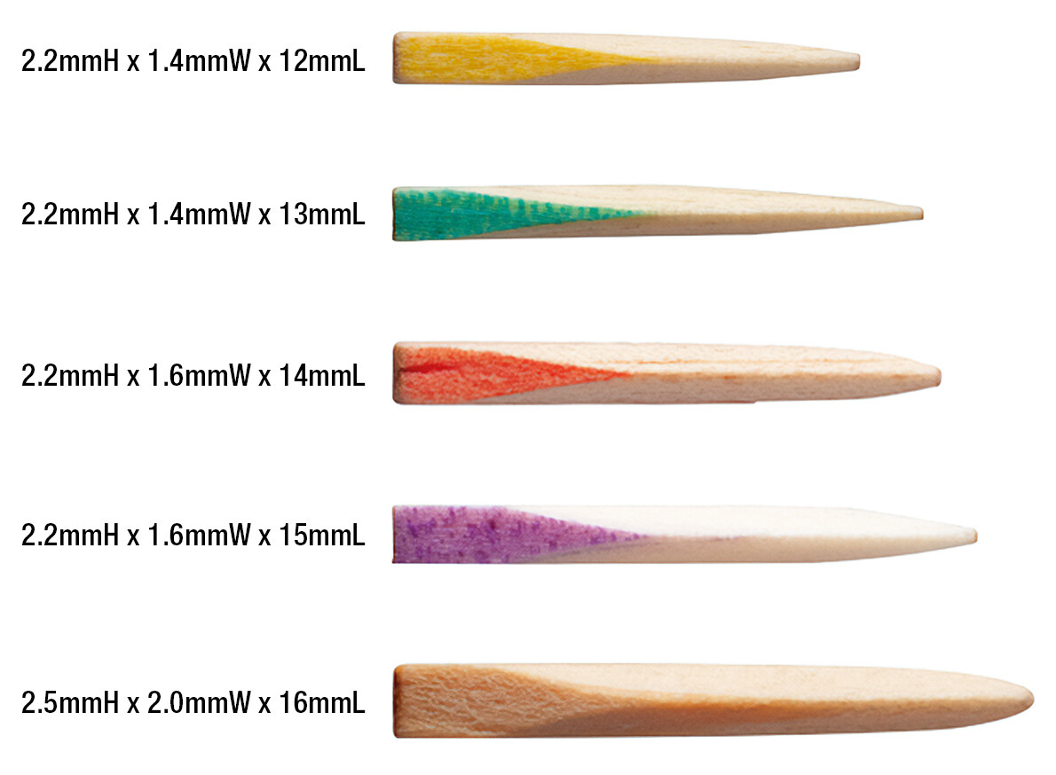 Dental SeptoWedges Wood Wedges, 5 Sizes, Color Coded, Anatomically Shaped, 100Pk