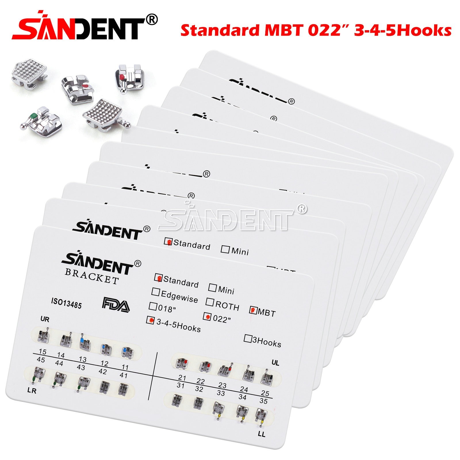10-100 packs Dental Metal Brackets bracket braces Standard MBT 022 Hooks 345 #1