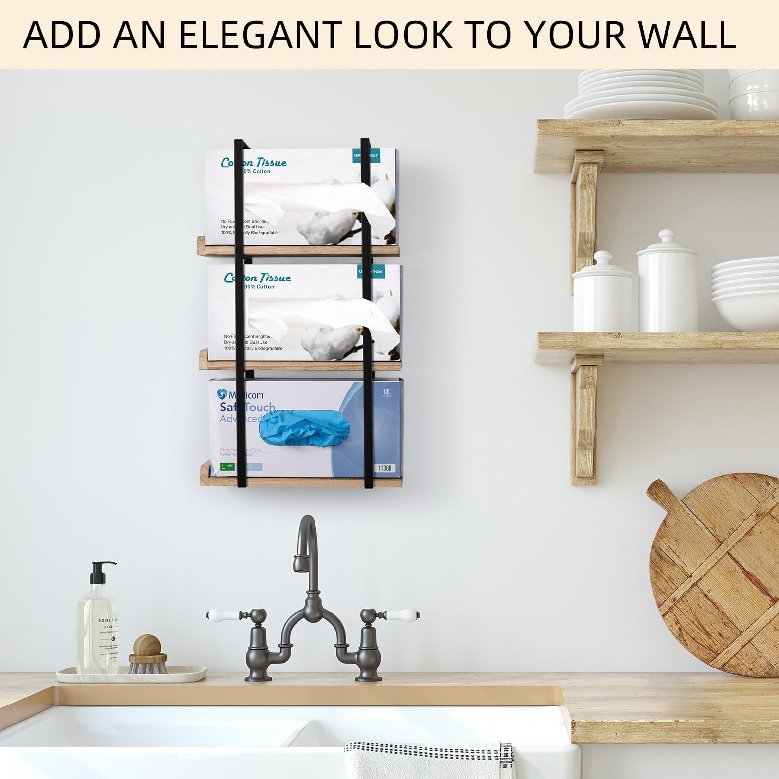 Giftormous Glove Holder Dispenser for Wall Mount Wooden Large, Wood and Black