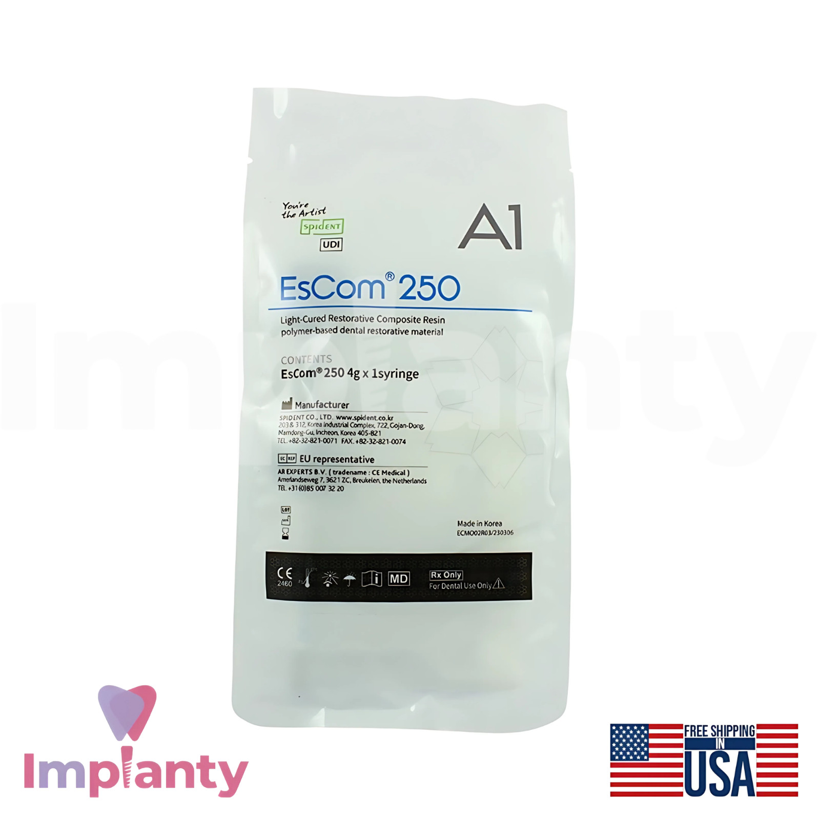 Dental EsCom250 Restorative Nan0hybrid Composite Resin Light Cure High Strength