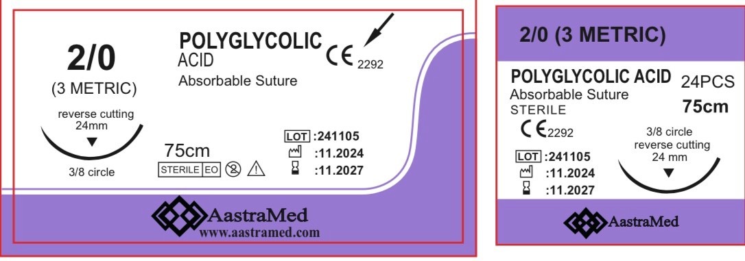 PGA Suture 2/0 Polyglycolic Acid 24ct Veterinary Dental Surgery Medical Training