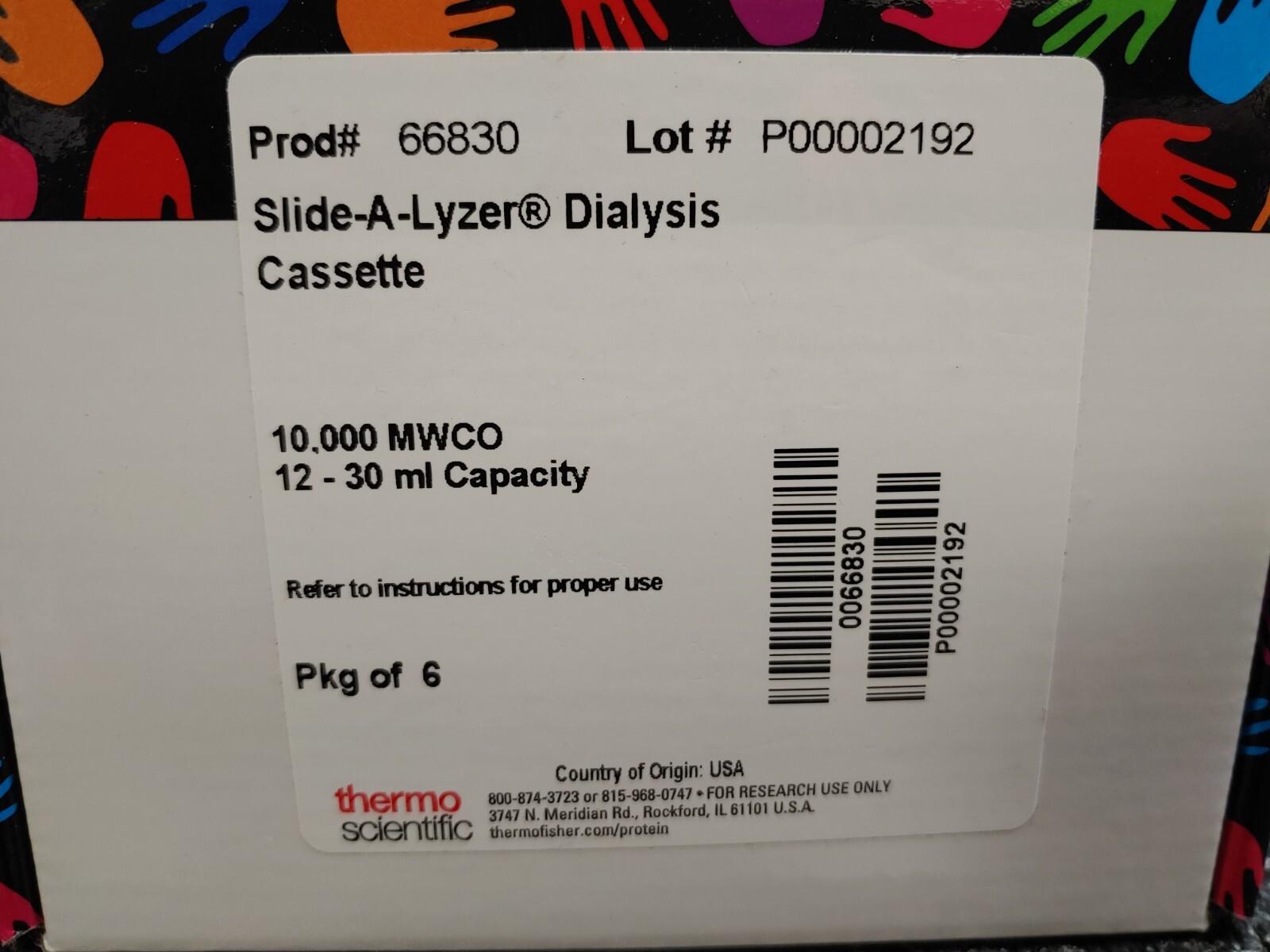 THERMO SCIENTIFIC 66830 Slide A Lyzer Dialysis Cassette 10K 12-30mL pack of 6