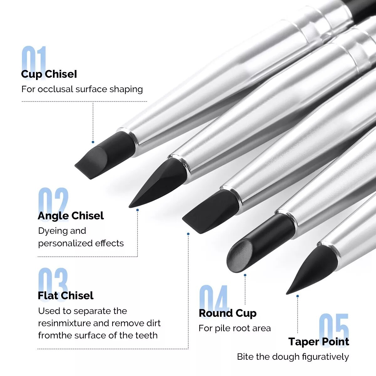 5Pcs/Kit Dental Adhesive Composite Silicone Brush Pen Resin Cement Porcelain Pen