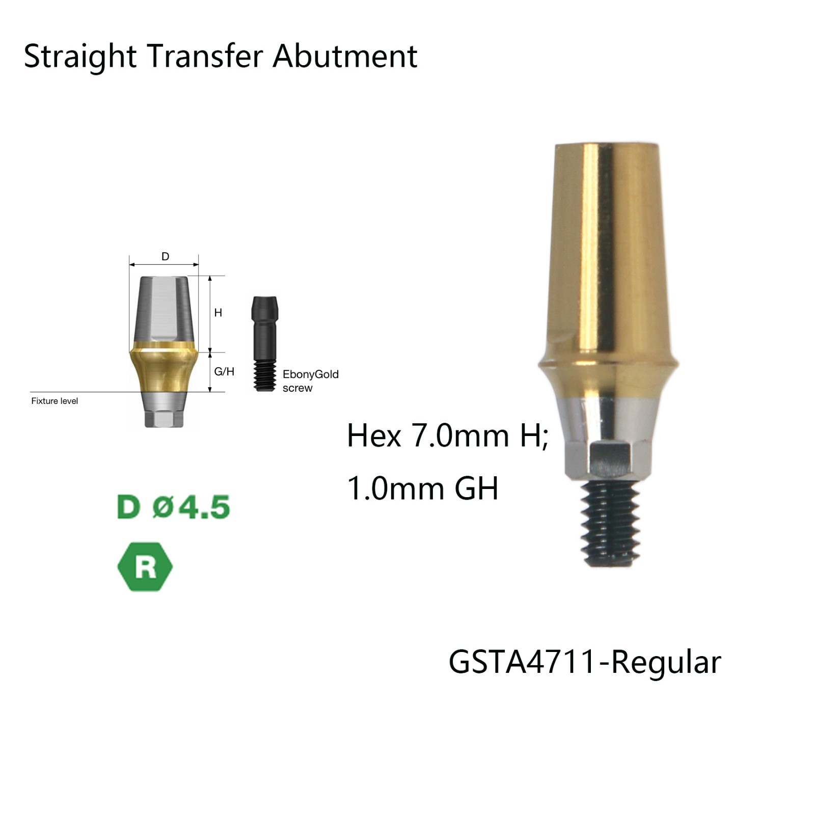US Titanium straight abutment 7.0mm H compatible DIO UF II Platform Hex Regular