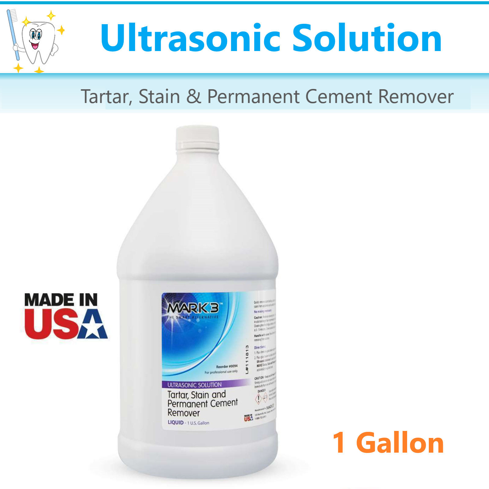 Dental Ultrasonic Solution Tartar, Stain & Permanent Cement Remover, 1 Gl MARK3
