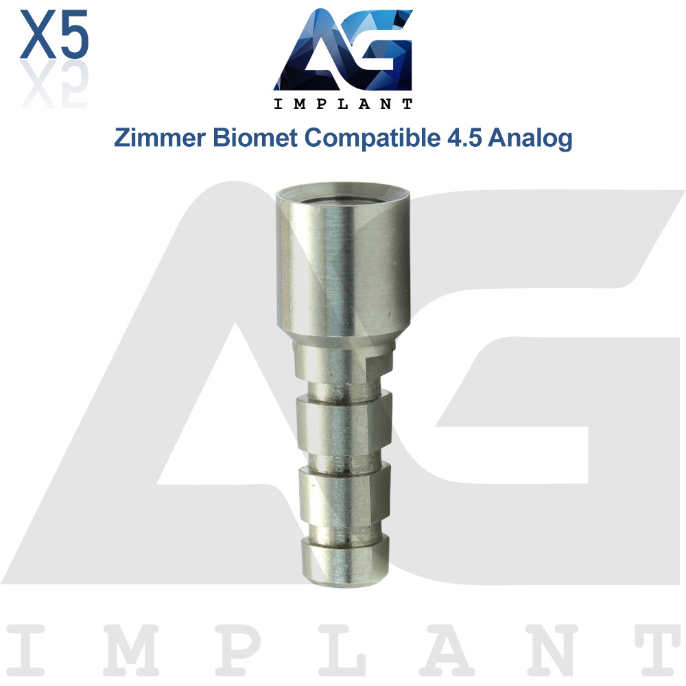 5x Dental Fixture Analog Ø4.5mm Compatible Zimmer Biomet® Int Hex 2.5mm