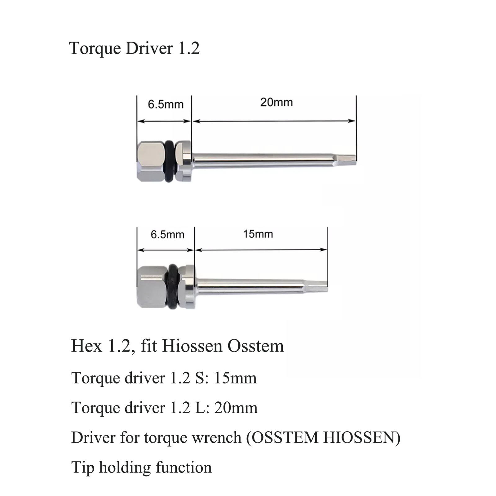 Hiossen Osstem Implant Torque Driver Hex 1.2mm Square Screwdriver 15mm 20mm