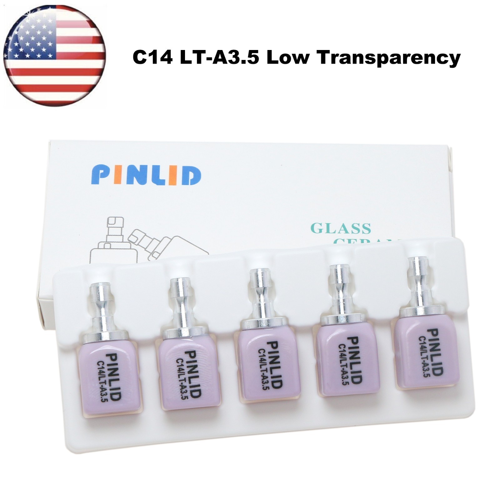 US C14 Ceramic Blocks Lithium Disilicate Cerec CAD CAM HT/LT A1-A3.5 5Pcs/Box