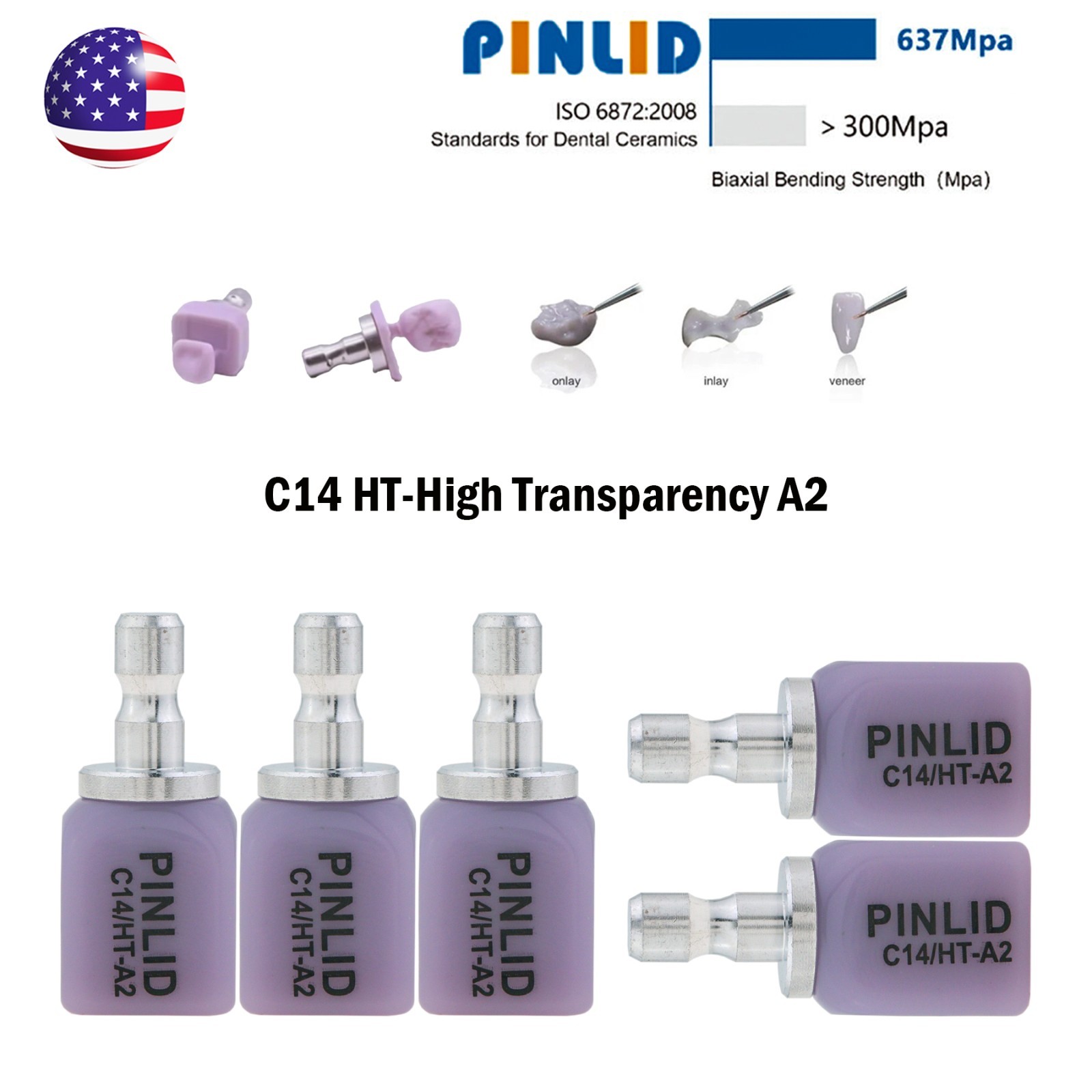 5Pcs C14 Dental Lithium Disilicate Block CAD/CAM A1-A3.5 Glass Ceramic for Cerec