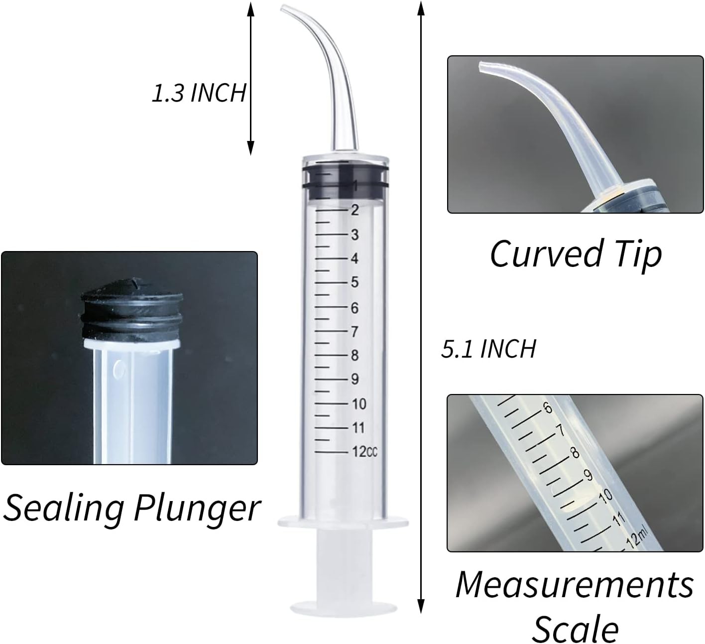 Wisdom Teeth Syringe, 5 Pack Irrigation 5 Pack, Curved-with Measurement