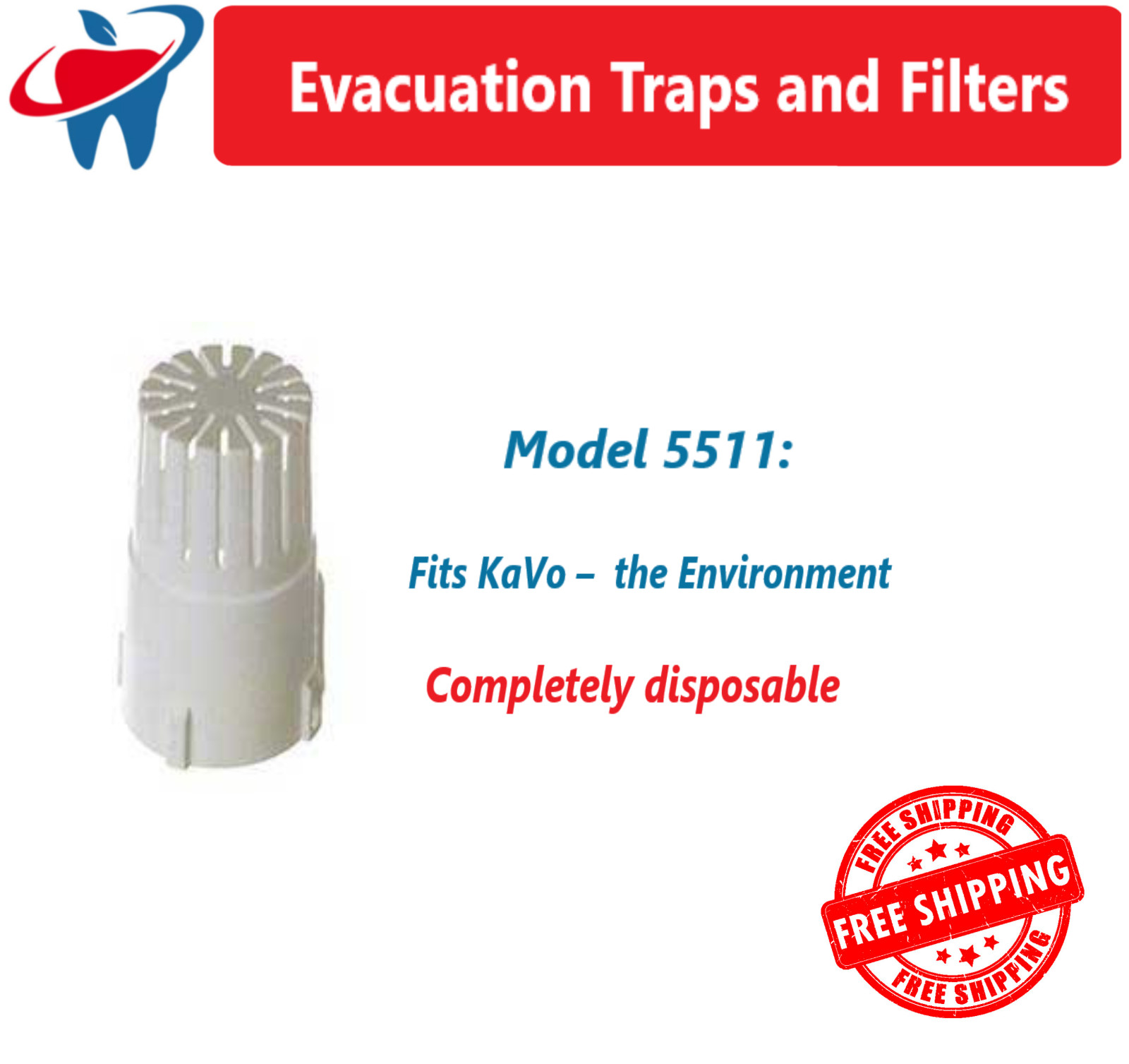 Dental Evacuation Traps Model 5511: Fits KaVo – Environment, Dia 1 15/16″, 144Bx