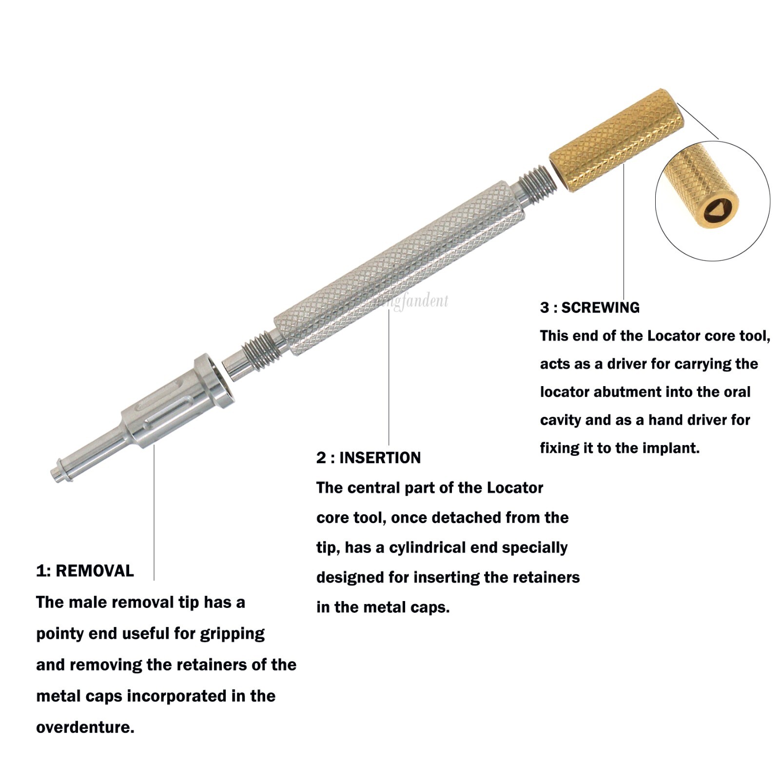 Dental 3-In-1 Implant Locat0r Core Tools,Remove Insertion Screwing Denture Caps