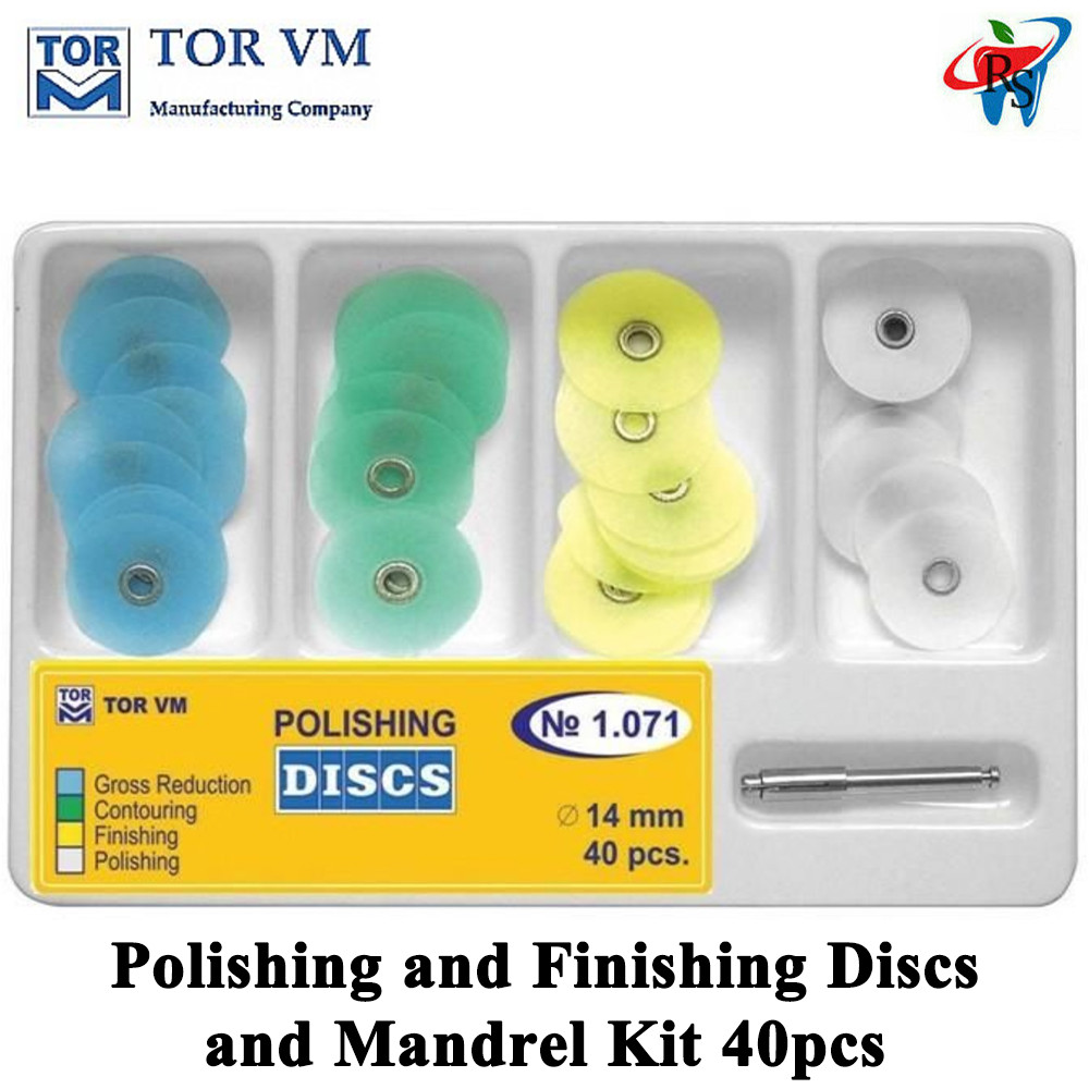 40pcs Dental TOR VM Polishing and Finishing Discs Ø14mm and Mandrel Kit Set
