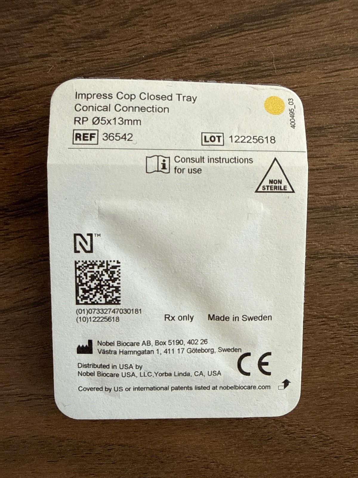 Nobel Biocare Conical RP 5x13mm Closed Tray Impression Coping (Ref 36542)