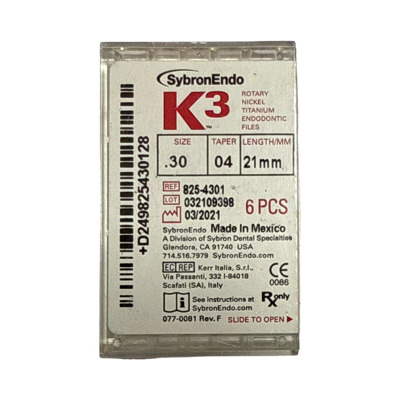 SybronEndo K3 Nickel-Titanium Files NiTi Endo Files K3 .30/.04 21mm