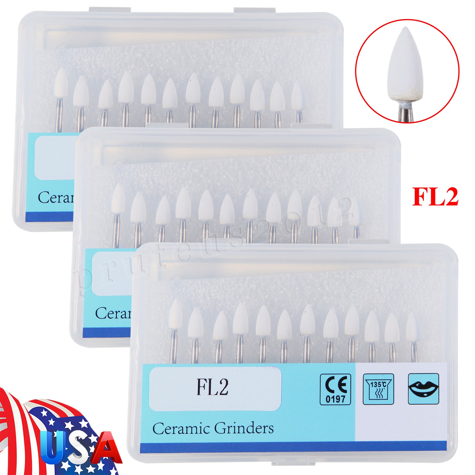 Dental Flame Mounted White Stone Polishing Burs FG Abrasion Point Burs USA