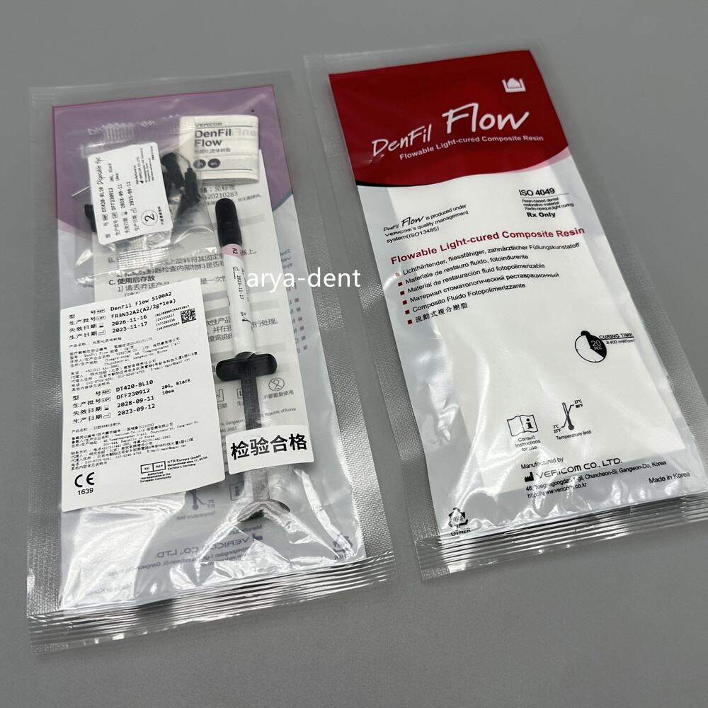 DenFil Flow Light-cured Flowable Composite Resin Syringe w TipsA1/A2/A3/A3.5/B1