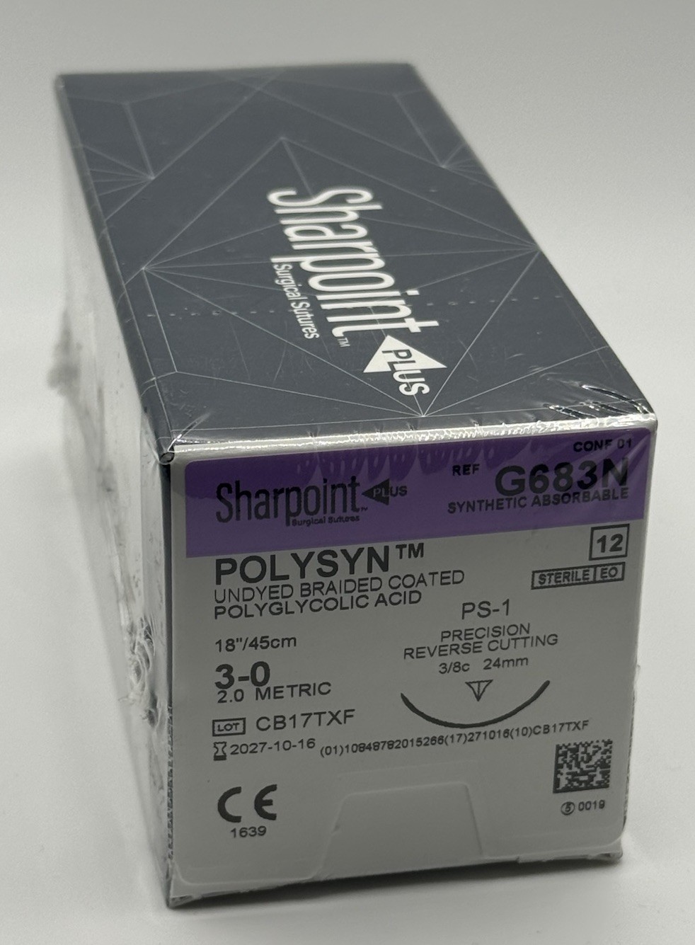 Sharpoint Polysyn 3-0 Absorbable Sutures PS-1 18” Box of 12 Unopened Corza