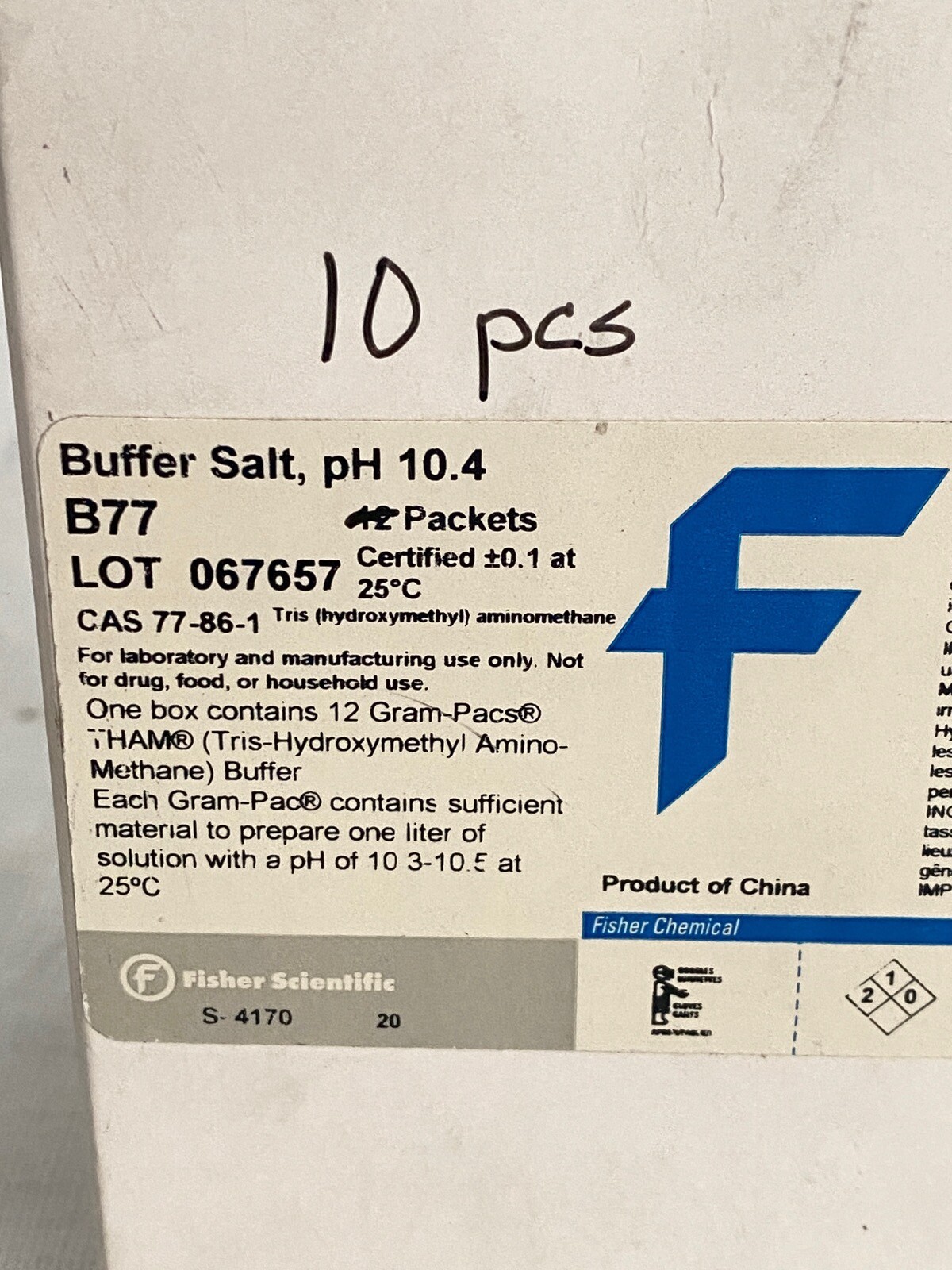 (10 Packets) FISHER SCIENTIFIC Buffer Salt pH 10.4 B77 Ready-to-Mix Packets