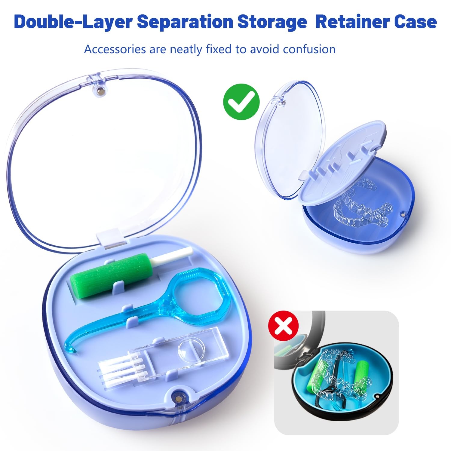 Retainer Case with Mirror, Aligner Removal Tool, 3.43″ X X 1.6″, Blue