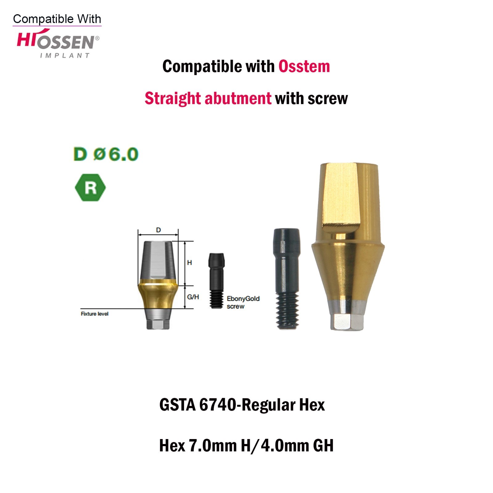 US Dental Straight Transfer Abutment Regular Ø6.0mm 1-6mm GH For Hiossen Osstem