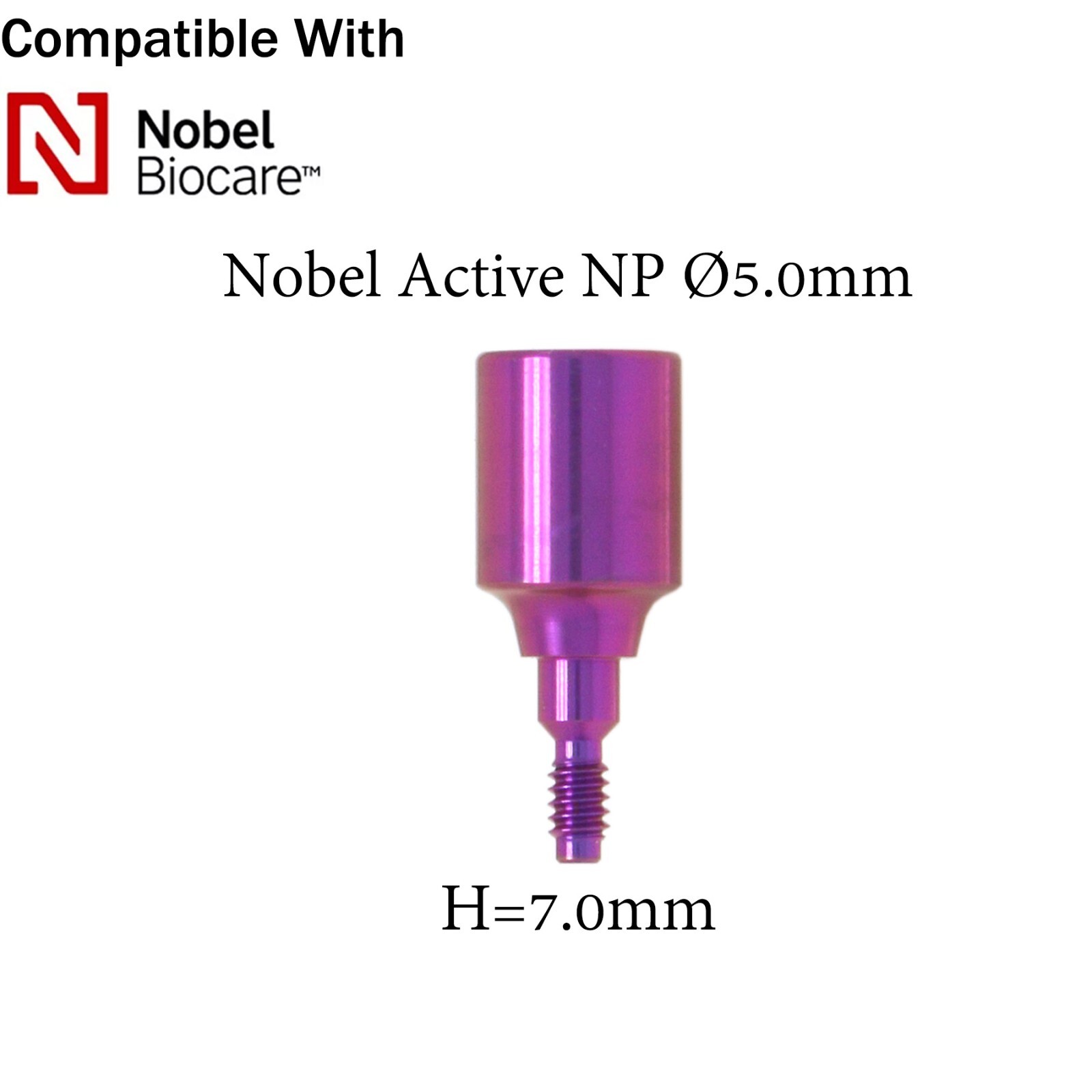 Dental Healing Cap Abutment NP Ø3.6/5.0mm fits NOBEL Active H=3.0/5.0/7.0mm