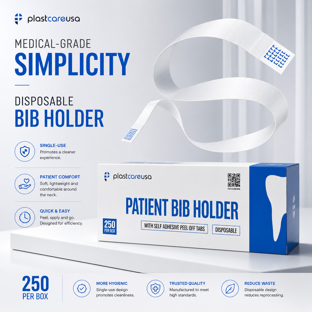 1250 Disposable Dental Bib Holders Straps for Adults, Kids Self Adhesive Straps
