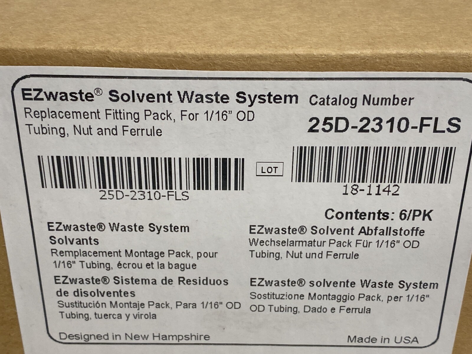 (6/Pk) FOXX EZWaste Solvent Safety Vent Tube Fittings 1/16” OD 25D-2310-FLS