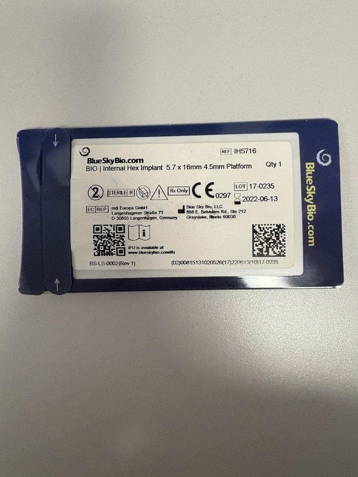 Blue Sky Bio 5.7x16mm 4.5 Platform Implant