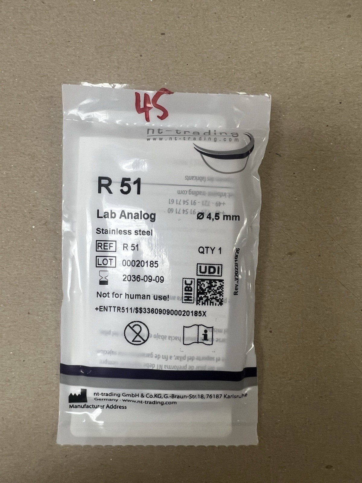 NT-Trading IMPLANT analog R 51 4.5mm Zimmer connection