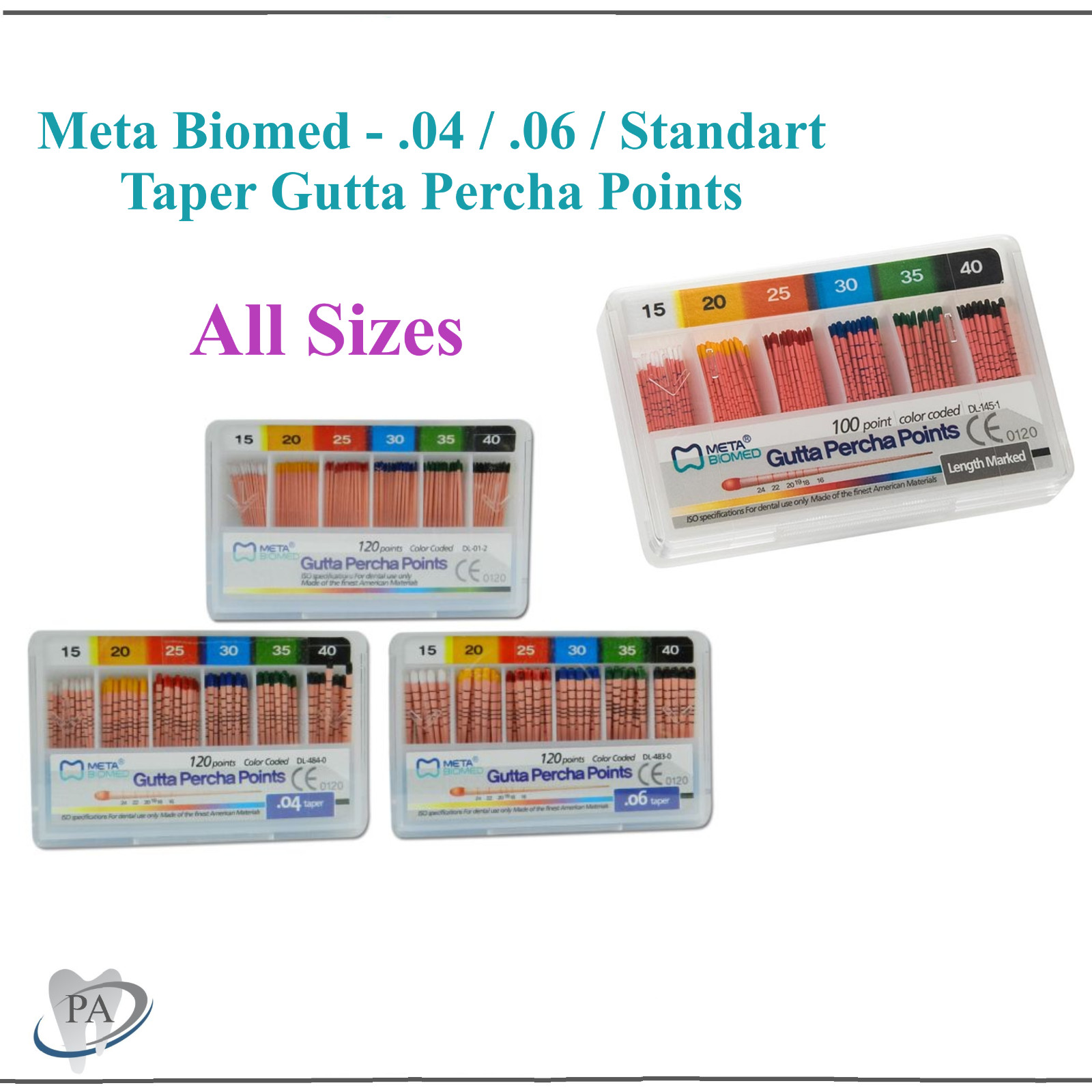 GUTTA PERCHA POINTS Taper 0.6 or 0.4, or Standart Taper, All Sizes Dental Meta