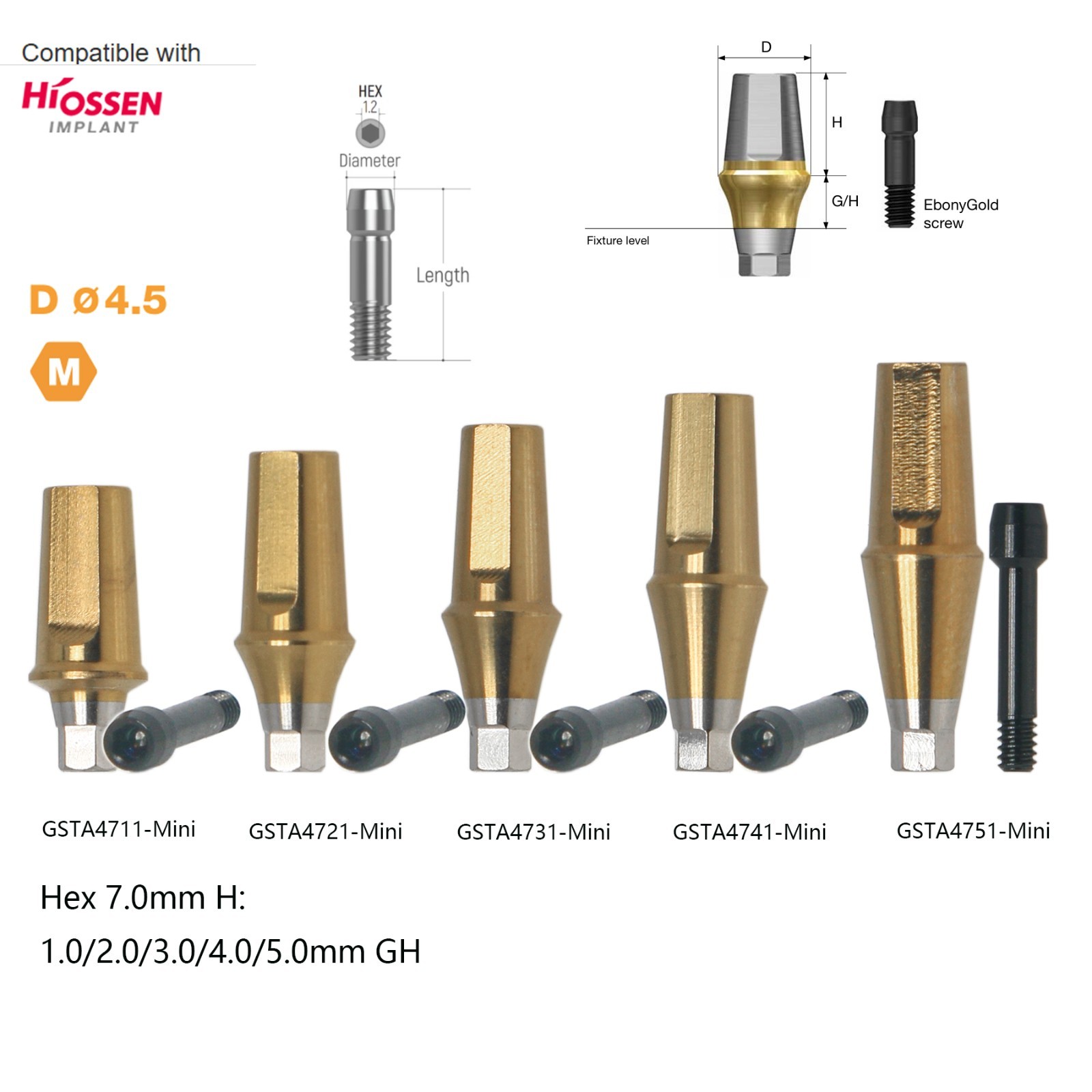 Hiossen ET III NH/SA Straight Clicq Pression Transfer Abutment for Mini/Regular