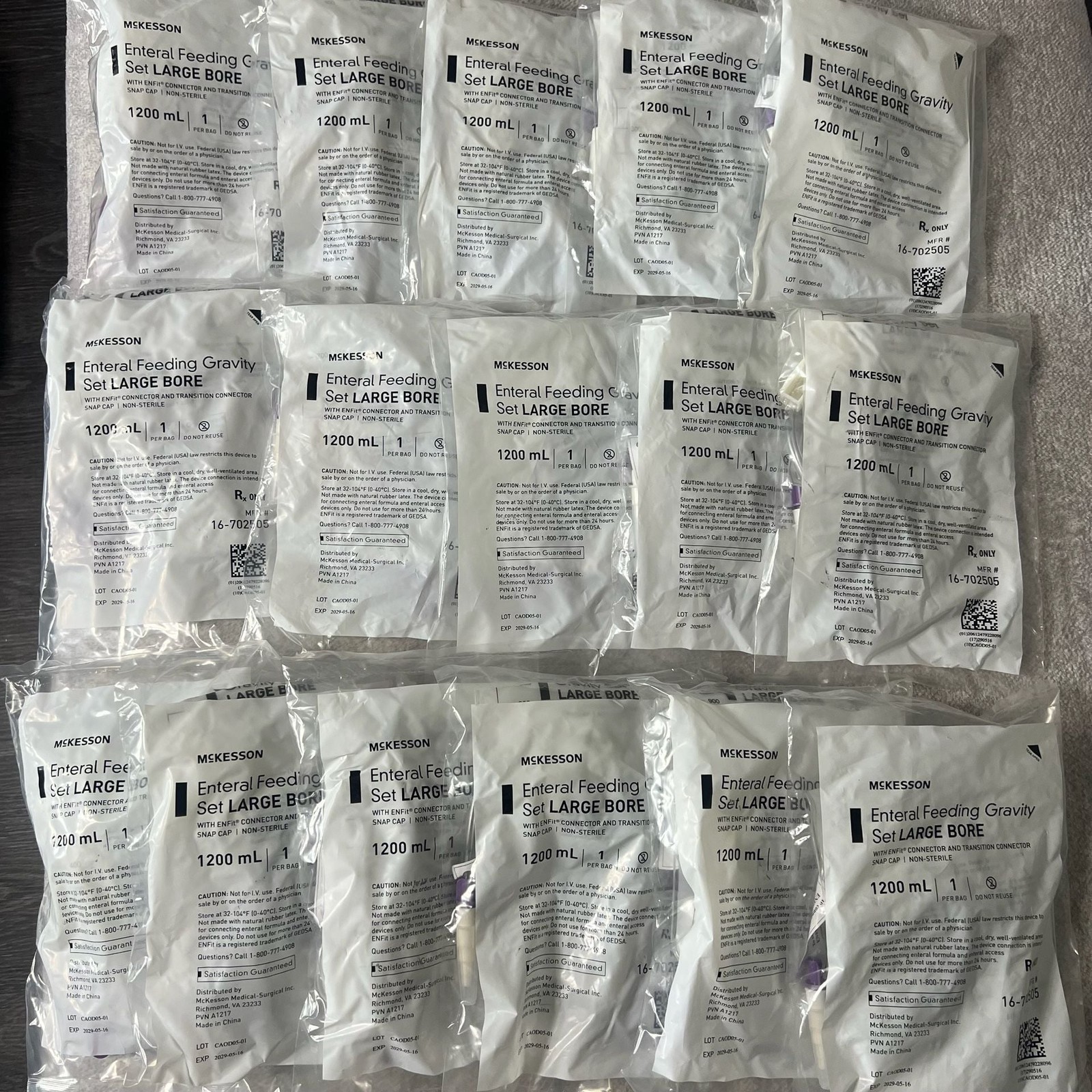 McKesson Enteral Feeding Gravity Set Large Bore 1200mL (Lot of 16)