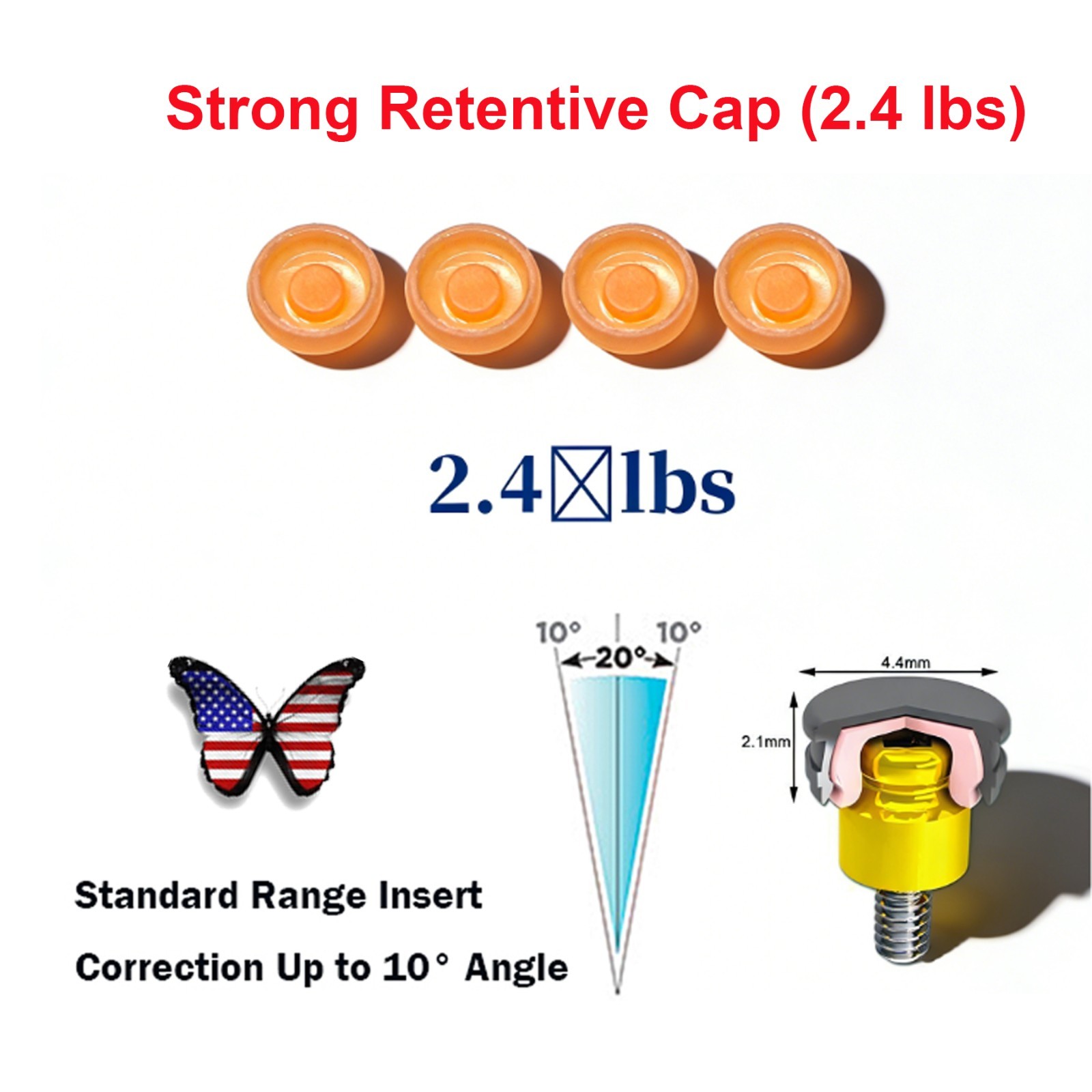 US Dental Zest Locator Classic PEEK Retention Inserts Male Caps for Overdenture