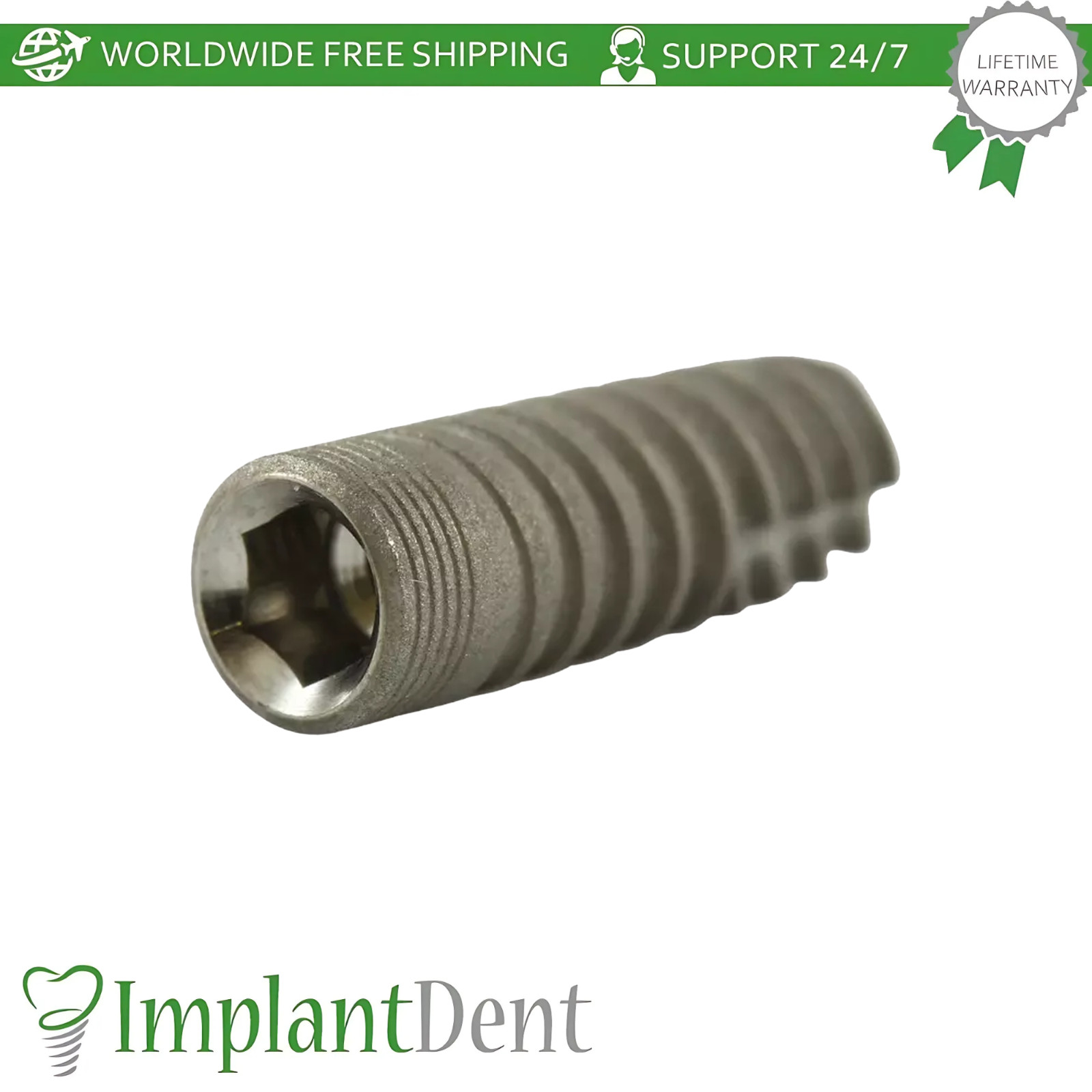 1x Dental Spiral Fixture SLA, Straight Prosthetic, Healing Cap Int Hex 2.42mm