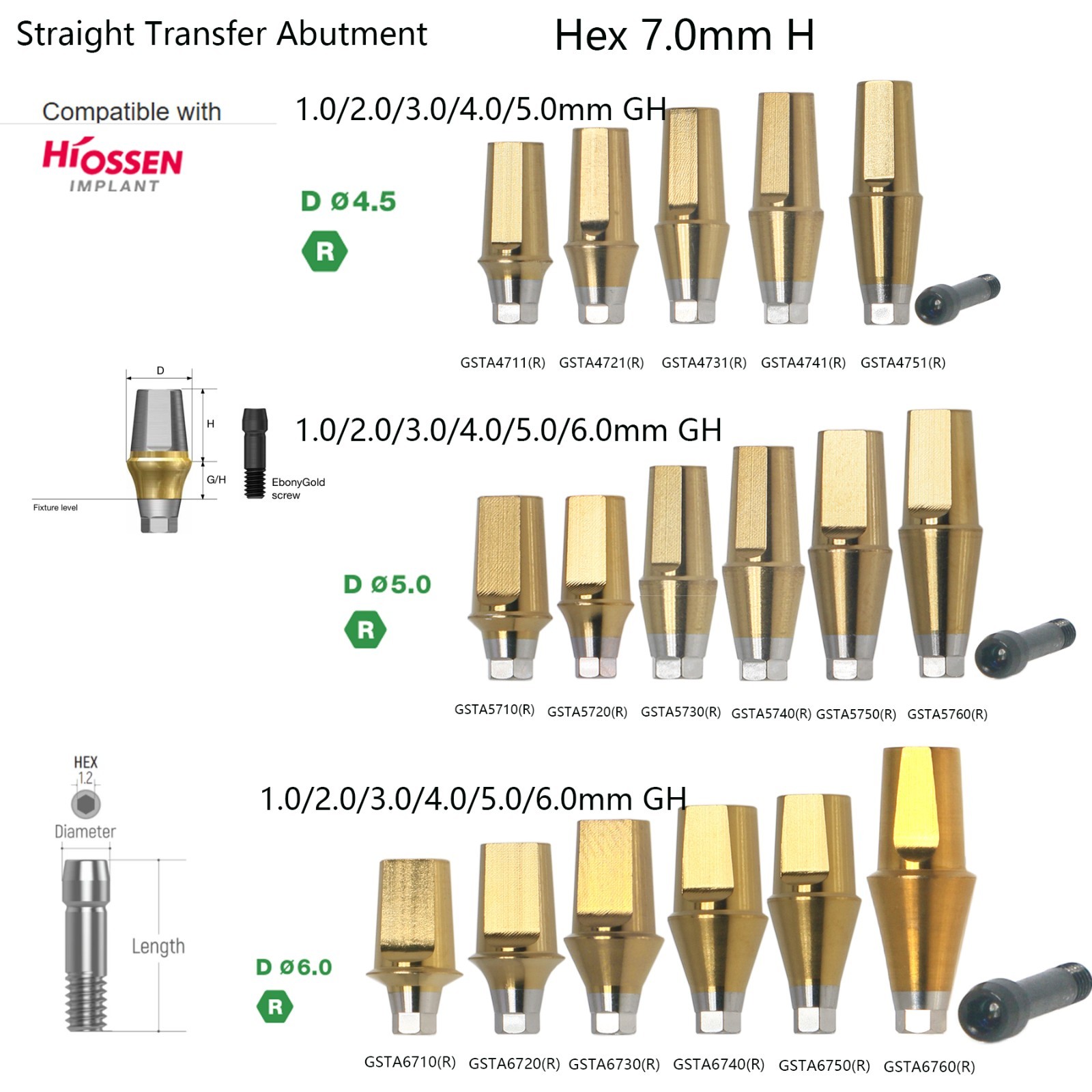 Hiossen ET III NH/SA Straight Clicq Pression Transfer Abutment for Mini/Regular