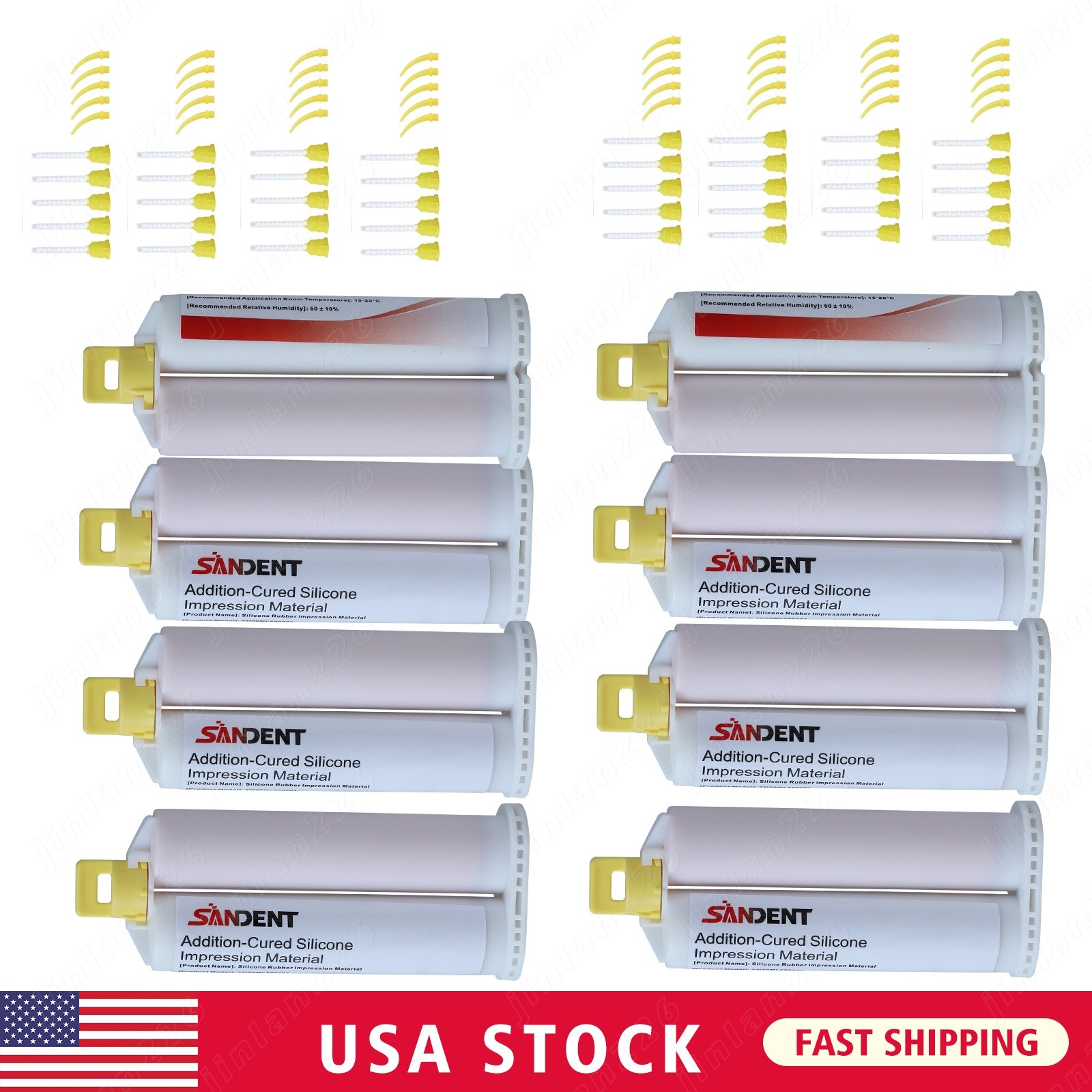 8x50ml VPS Impression Material Cartridge Light Body Rapid Set +40 Tips