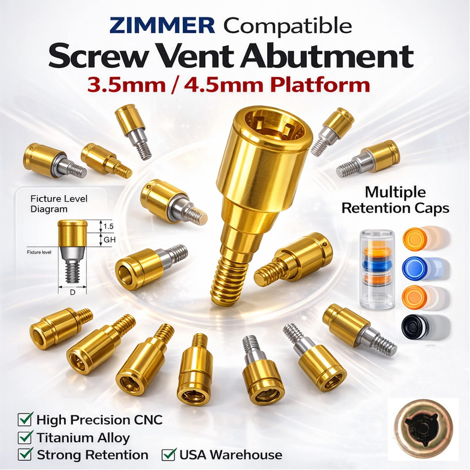 Overdenture Locator Abutment Removable Anchor Internal Hex BioHorizons Tapered