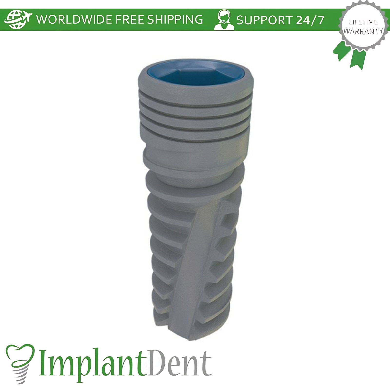 Blue Line Spiral Deeper Threads Dental Titanium Fixture Int Hex 2.42mm