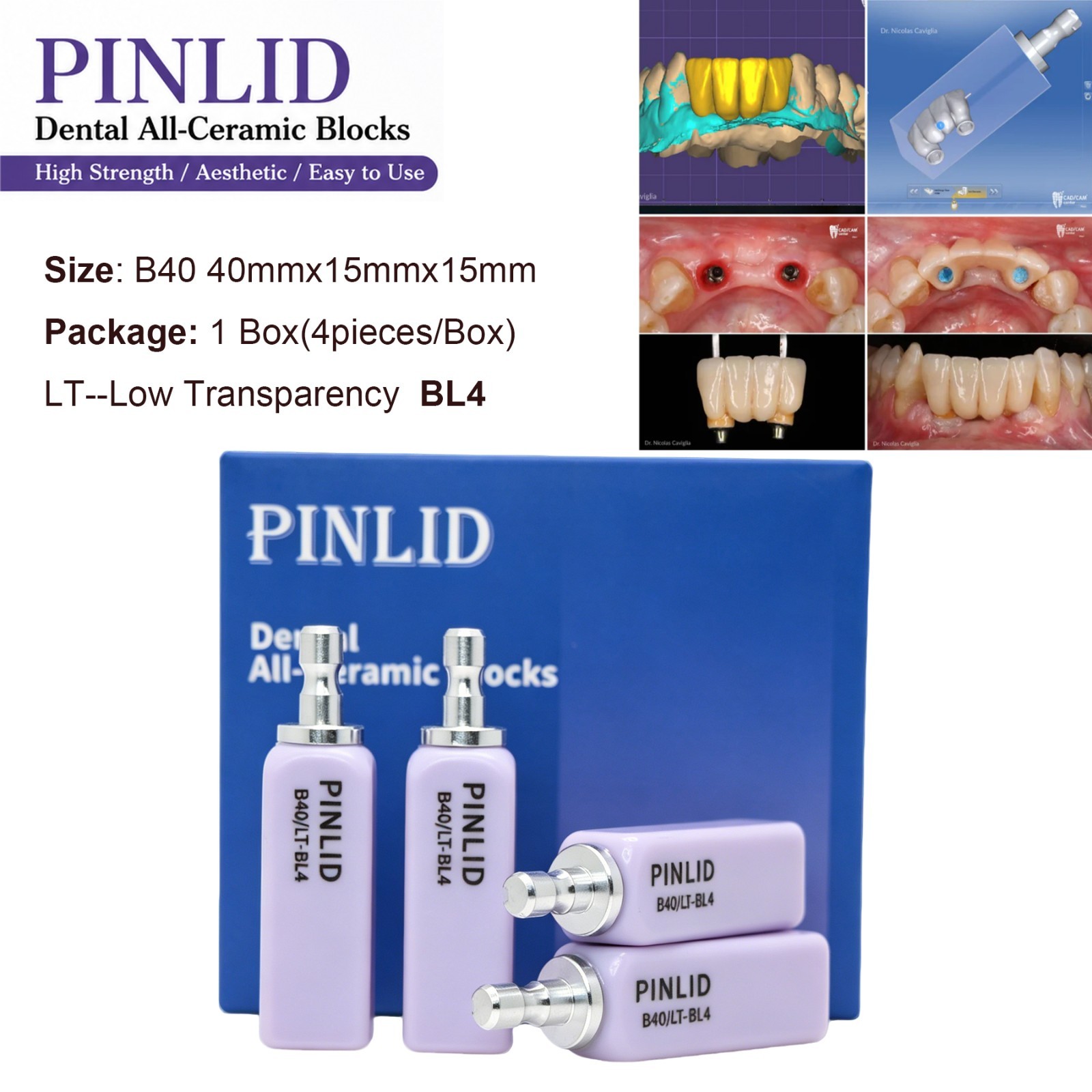 Dental Lithium Disilicate CAD/CAM Blocks B40 Glass Ceramic Crowns Veneers Inlays