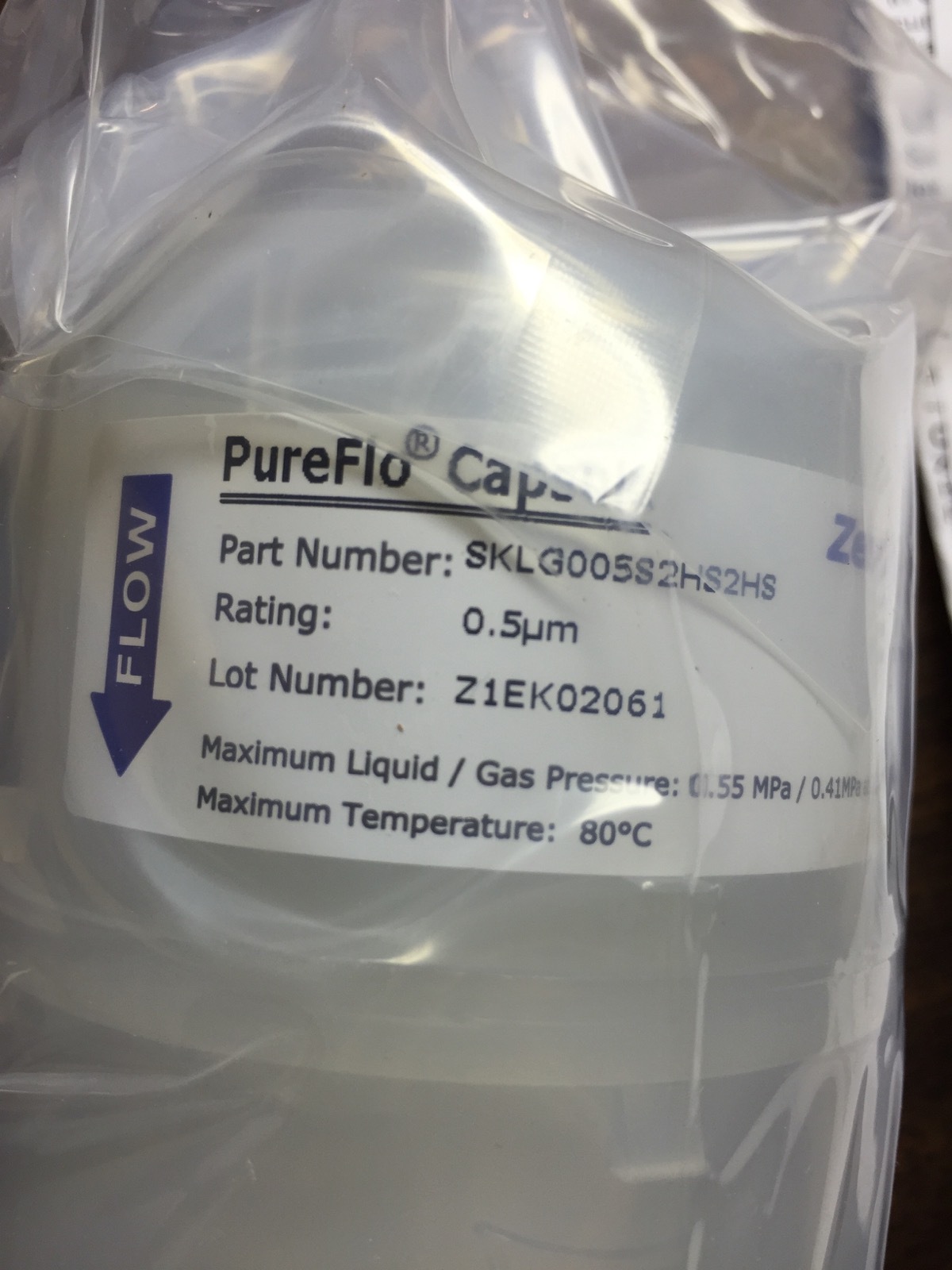 ZenPure PureFlo Capsule Filter, 2.5”, Glass Fiber, 0.5 µm, Barbed SKLG005S2HS2HS