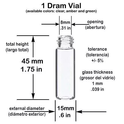 1Dram 5ml Glass Vial Or Homeopathy Bottles 144 pcs sample storage vials with Scr