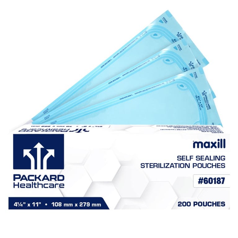 Maxill 60187 Packard Healthcare Sterilization Pouches 4.25″ X 11″ 200/Bx
