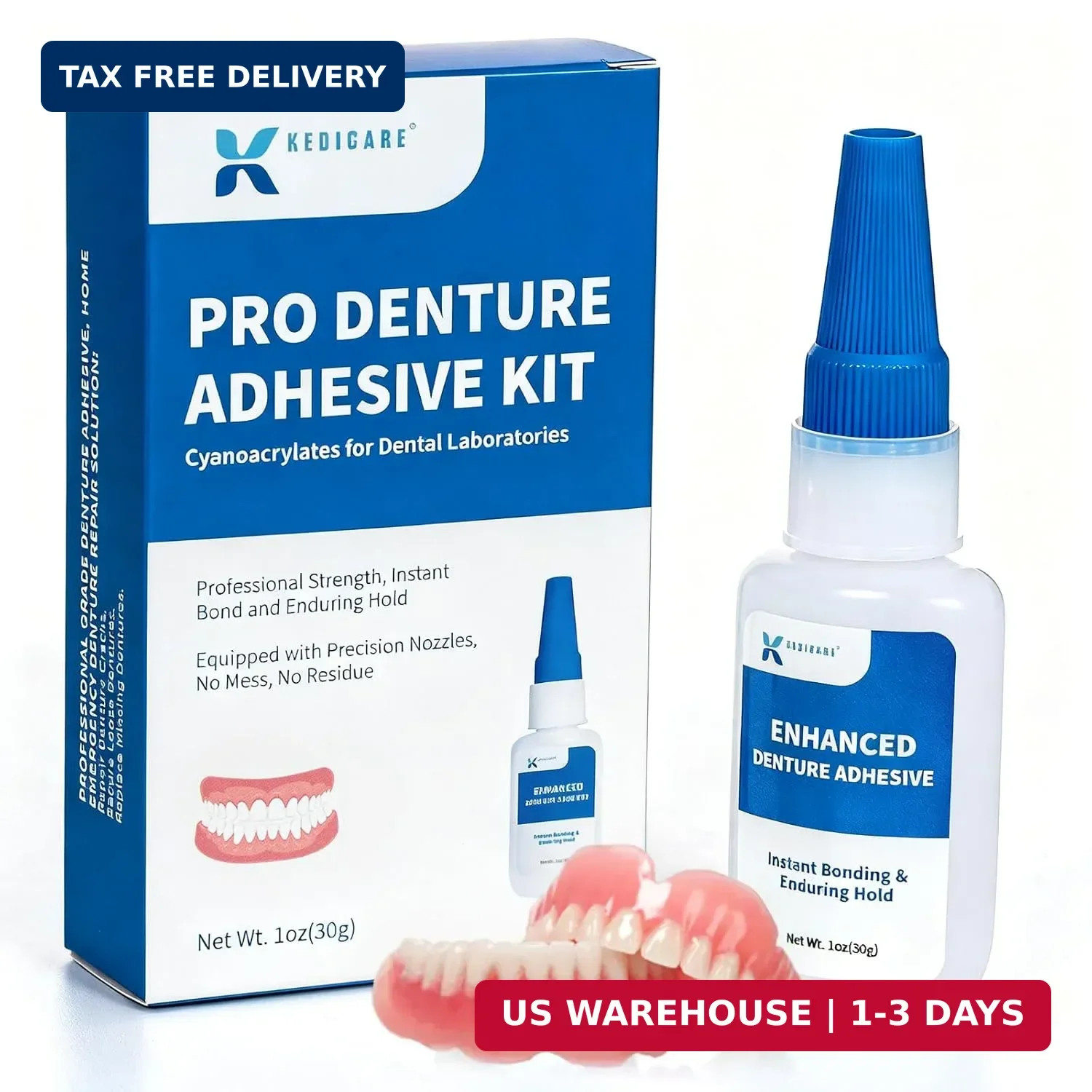 Pro Denture Adhesive Kit, 1oz Pro Instant Bonding Denture Glue, Enhanced Denture