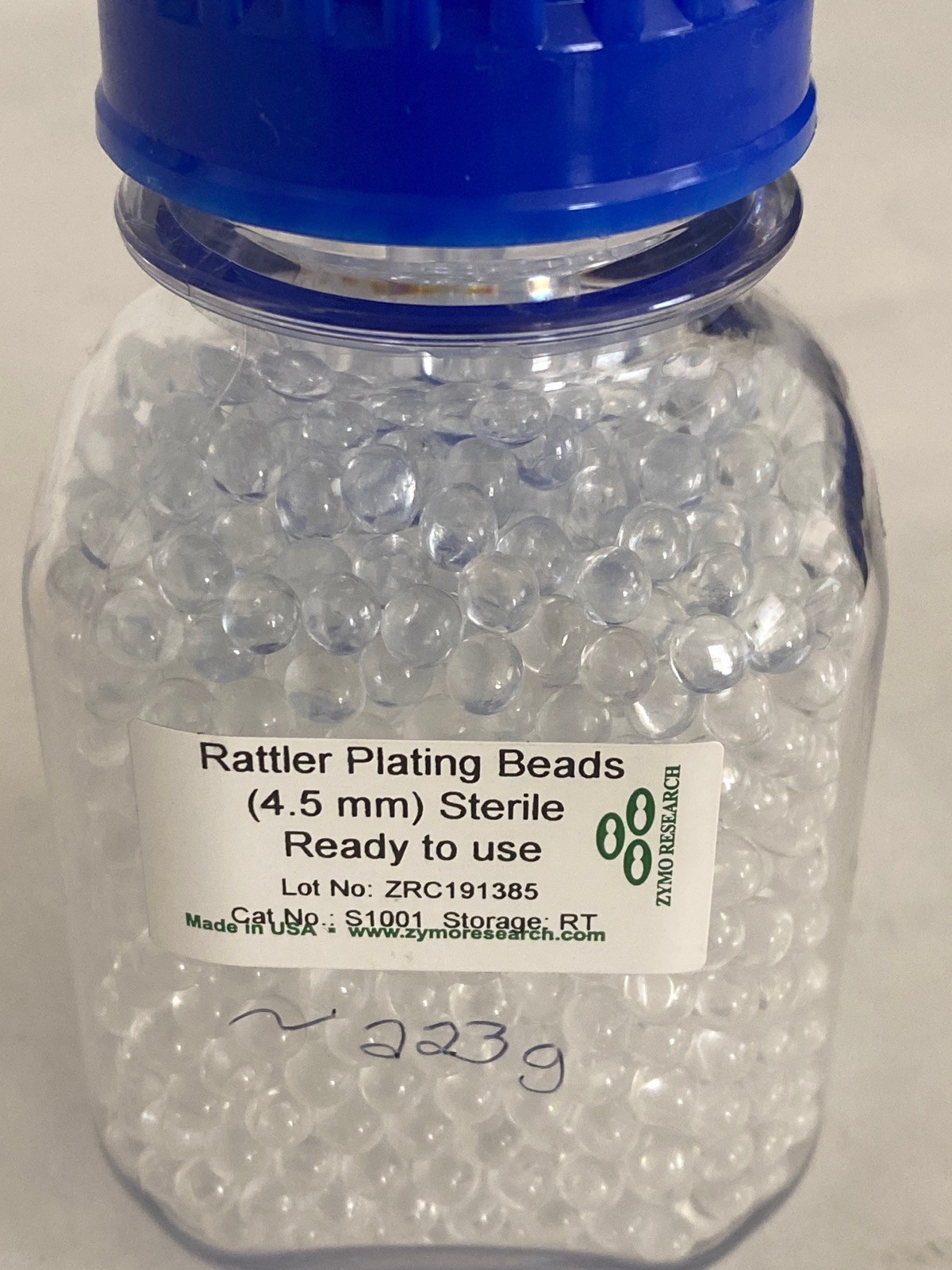 ZYMO 4.5mm Glass Rattler Plating Beads Autoclavable Partial 223g Bottle S1001 B