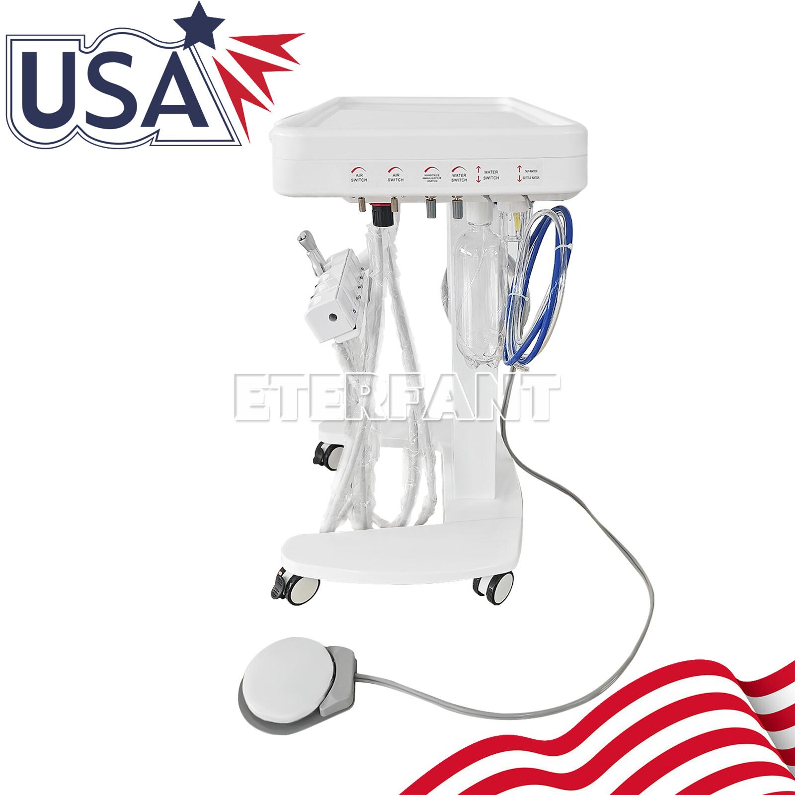 Portable Mobile Dental Delivery Unit System Cart Treatment Compressor 4-Hole New